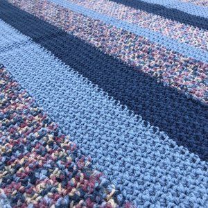 New Handmade Crochet Blanket 32x32 Lap Car Couch Dog Pet Afghan MCM Blue OOAK
